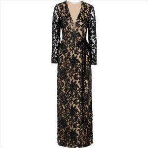 NWOT Diane von Furstenberg Elle Wrap Black Sequin Embellished Lace Gown